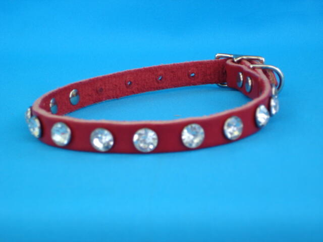 rhinestone leather dog collar